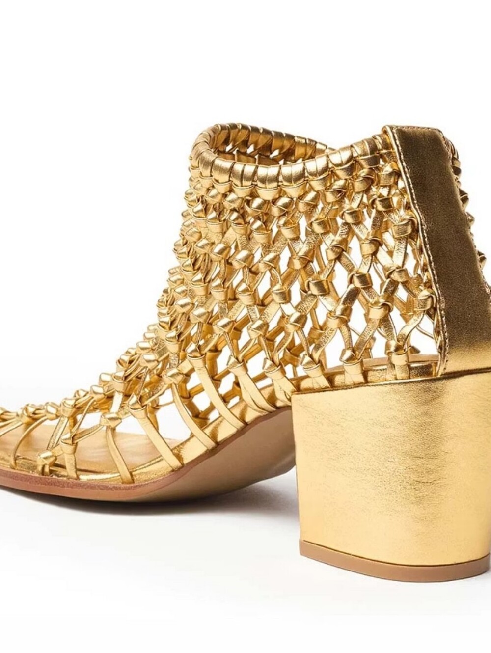 FSJ Gold Woven Caged SummerBlock Heel Bootie Size 10 Nwob - Picture 4 of 14